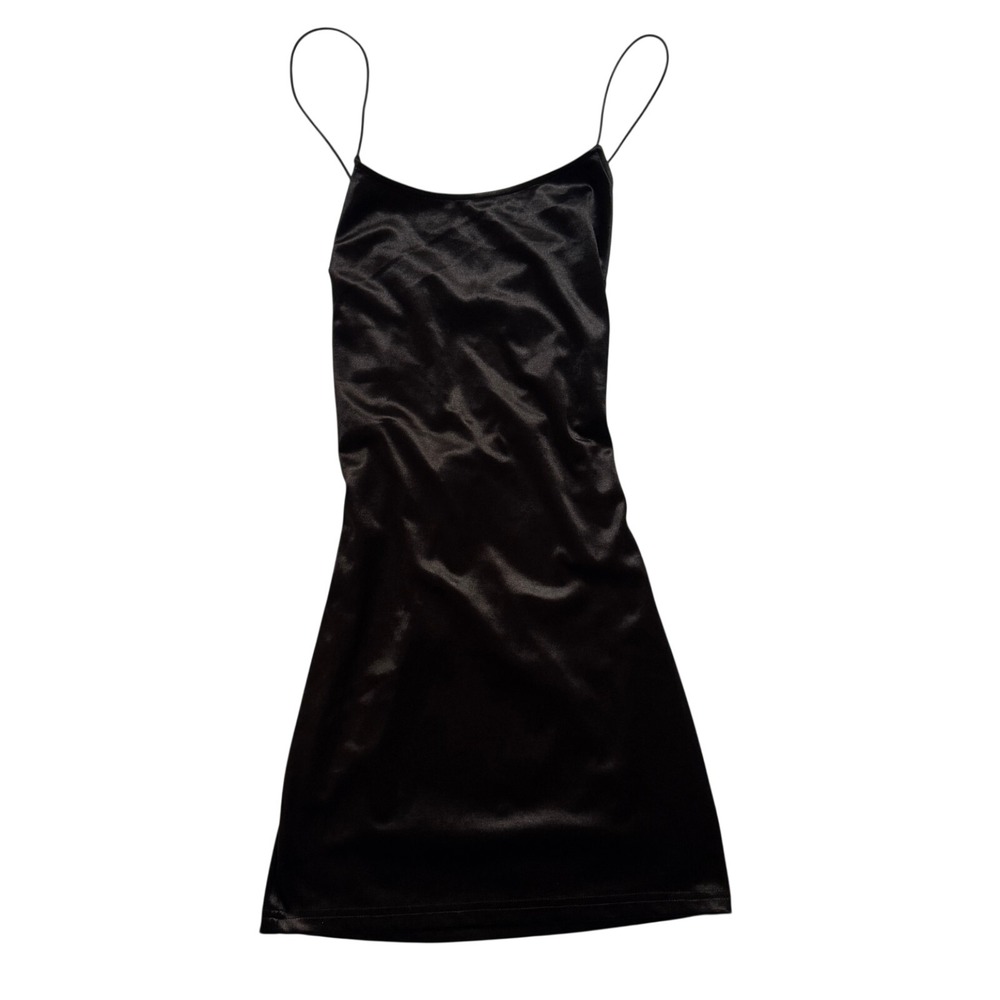 Y2K 90s Black Strappy Backless Satin Mini Dress Size 4 Retro Whimsigoth Romantic